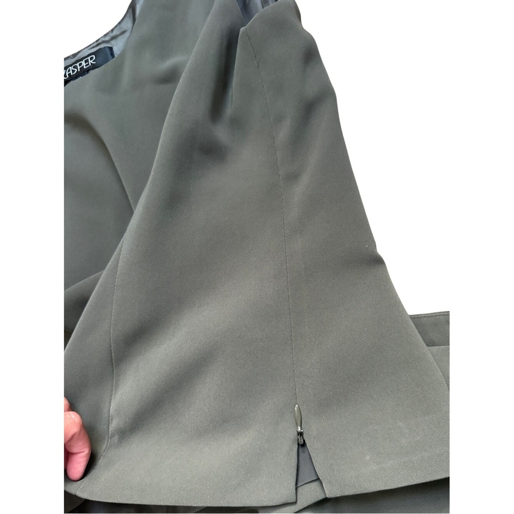 Kasper Olive Green Sleeveless Top and Trousers Pant Suit Set Size 12 Minimalist - Picture 8 of 14